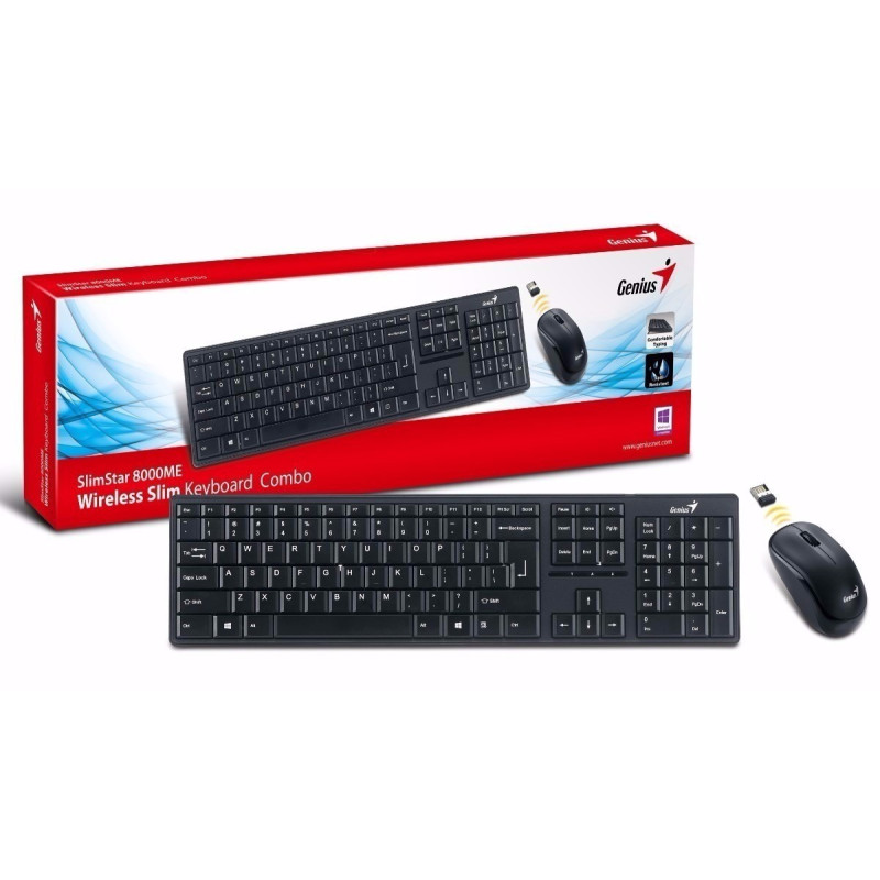 COMBO TECLADO Y MOUSE WIRELESS GENIUS SLIMSTAR 8000 BLACK